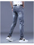 Slim Fit Korean Streetwear Graphical Printed Luxury Hip-Hop Stretch Denim Jeans for Men - Perfect Medium Wash Jeans Outfit